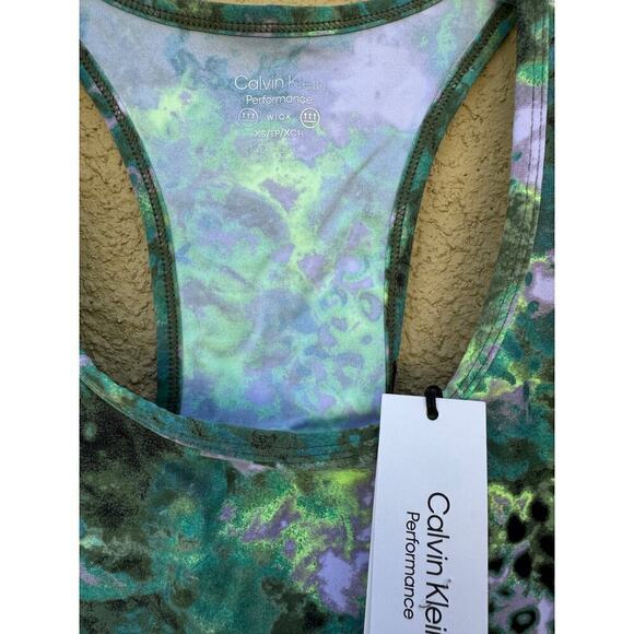 Calvin Klein XS Racerback Performance Cropped Tank Top Ice Leopard - Picture 9 of 10